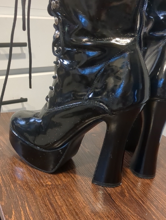 Glossy Black Lace-Up Platform Boots - Picture 13 of 13